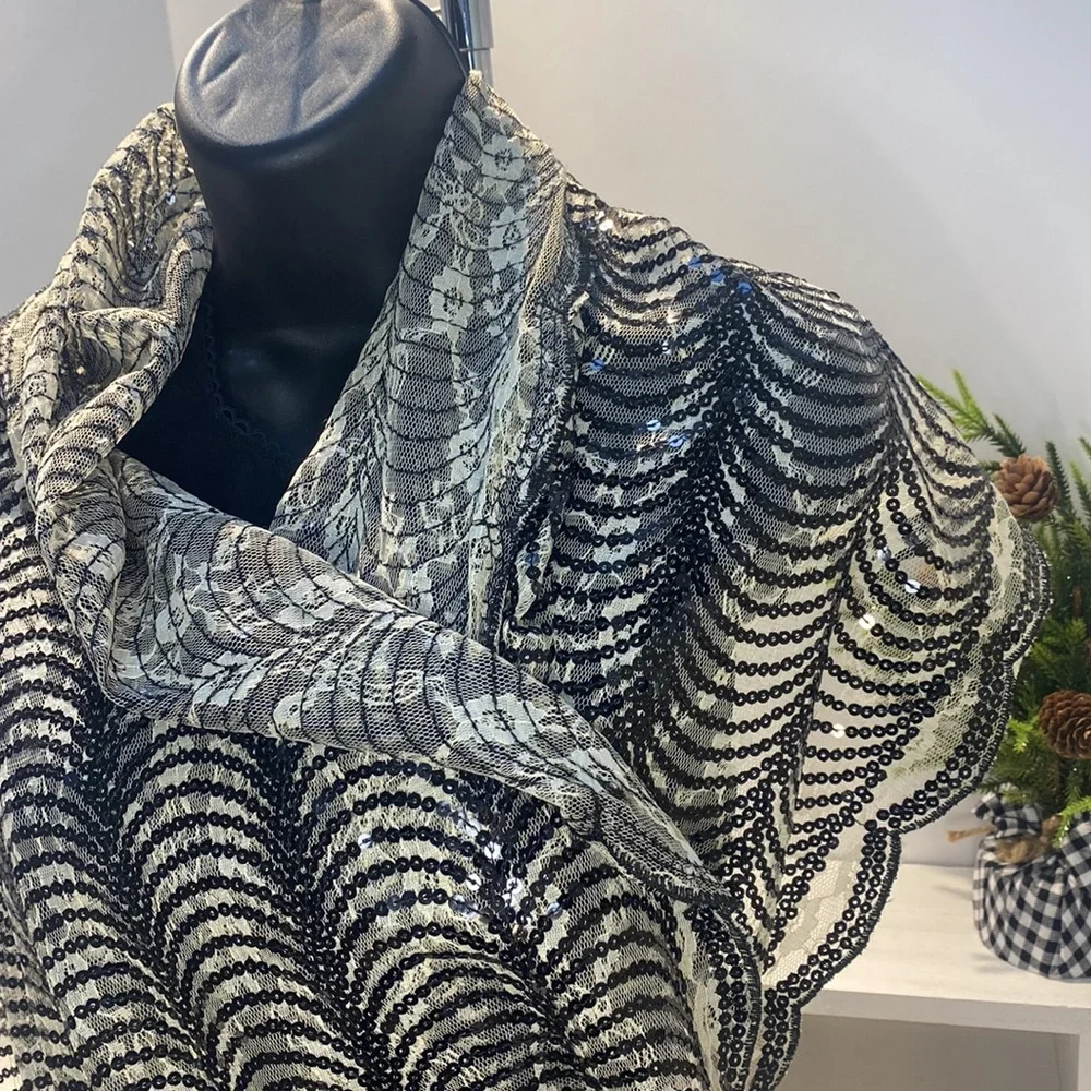 Cejon Black Sequin & Lace Evening Wrap